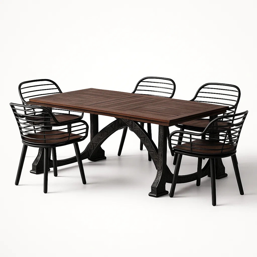 Ensemble table à manger et chaises en bois et métal brun noir