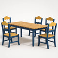 Ensemble table à manger et chaises en bois bleu et bois clair