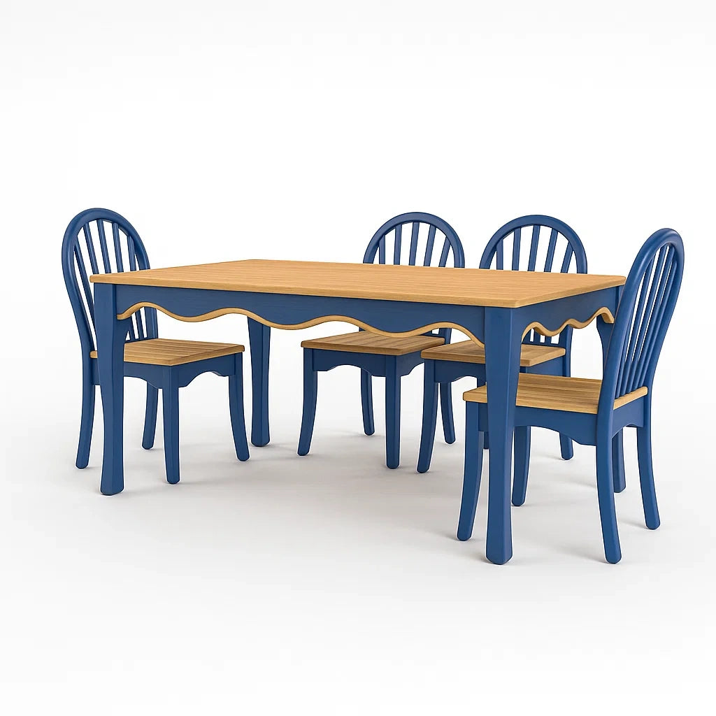 Ensemble table à manger et chaises en bois bleu et chêne