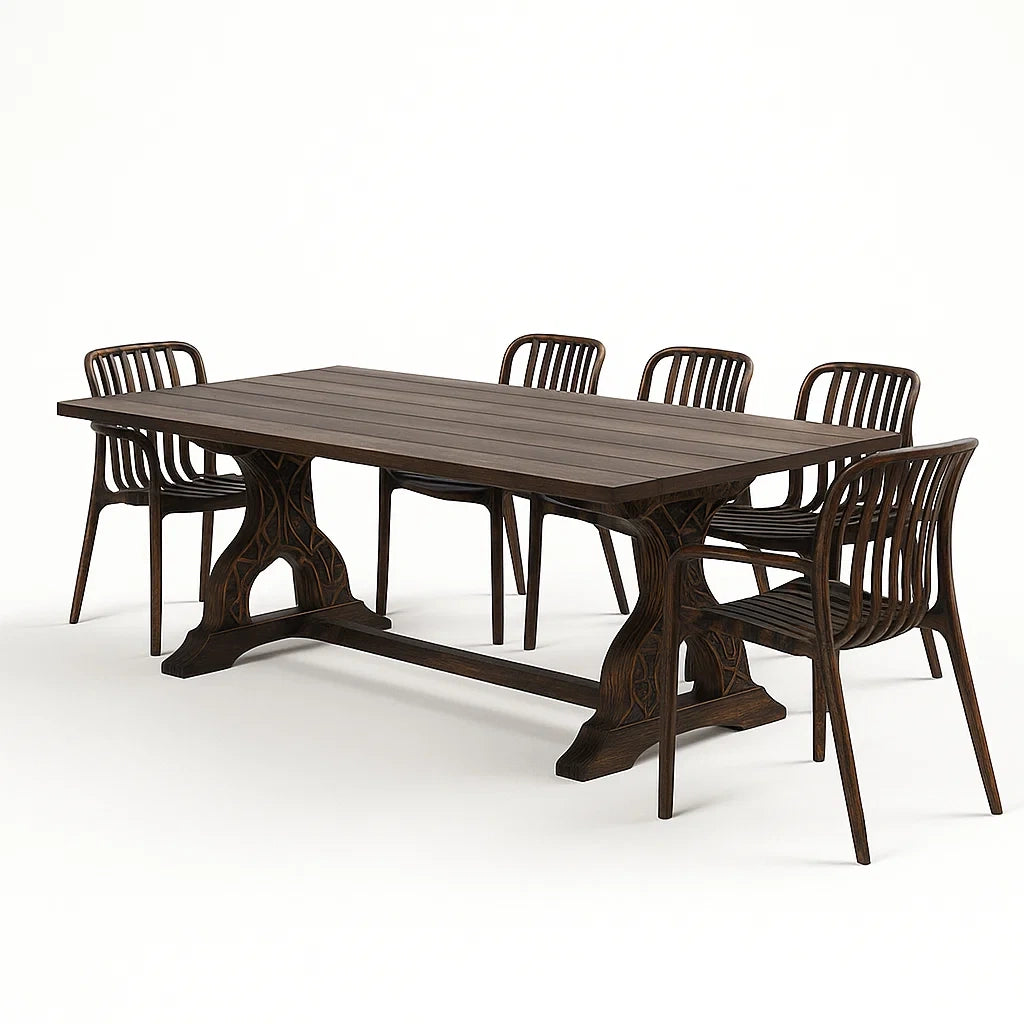 Ensemble table à manger et chaises en bois foncé avec table rectangulaire et 5 chaises