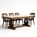 Ensemble table à manger et chaises en bois massif avec plateau en marbre et motif floral, 4 chaises