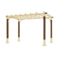 Pergola en métal crème avec poteaux effet bois 300 × 300 × 240 cm