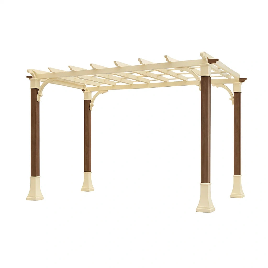 Pergola en métal crème avec poteaux effet bois 300 × 300 × 240 cm
