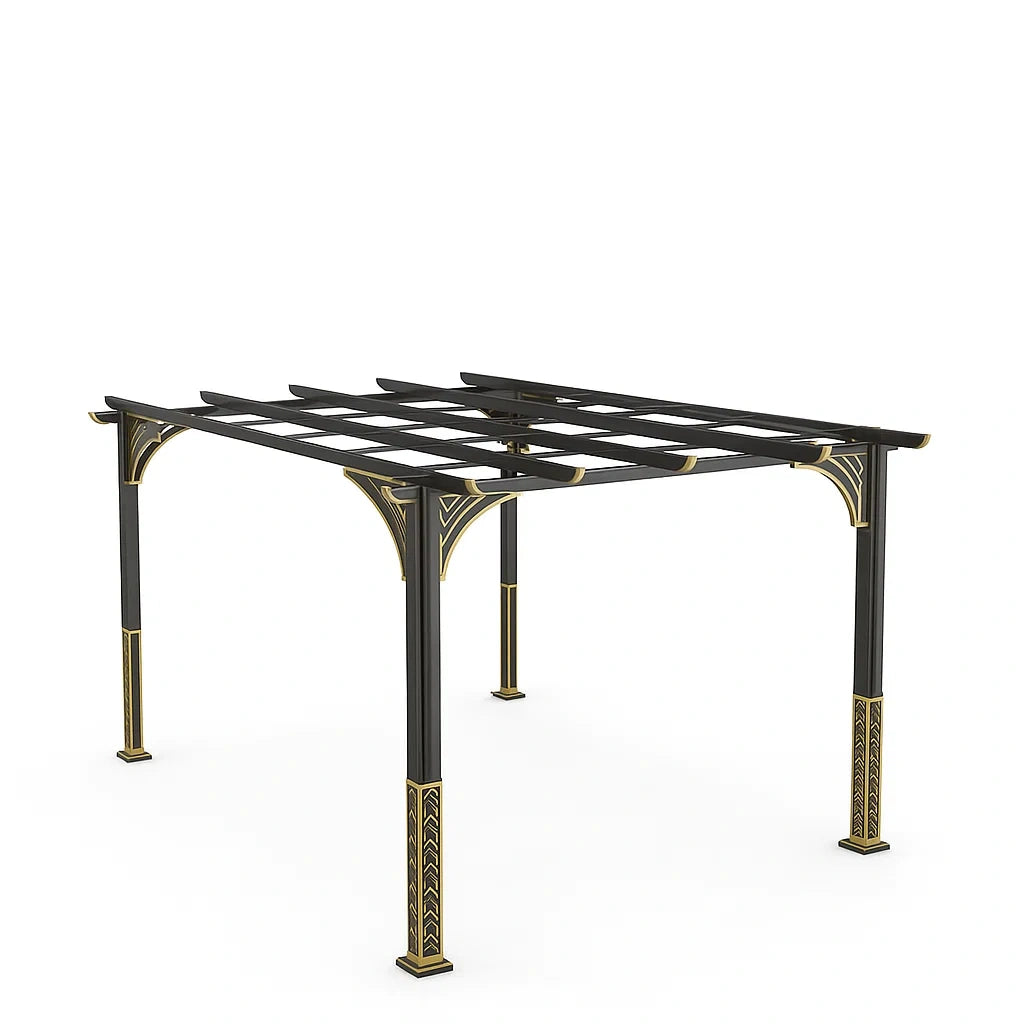 Pergola en aluminium noir et or 300 × 300 × 240 cm