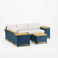 Ensemble de canapé en rotin synthétique bleu et beige avec coussins crème