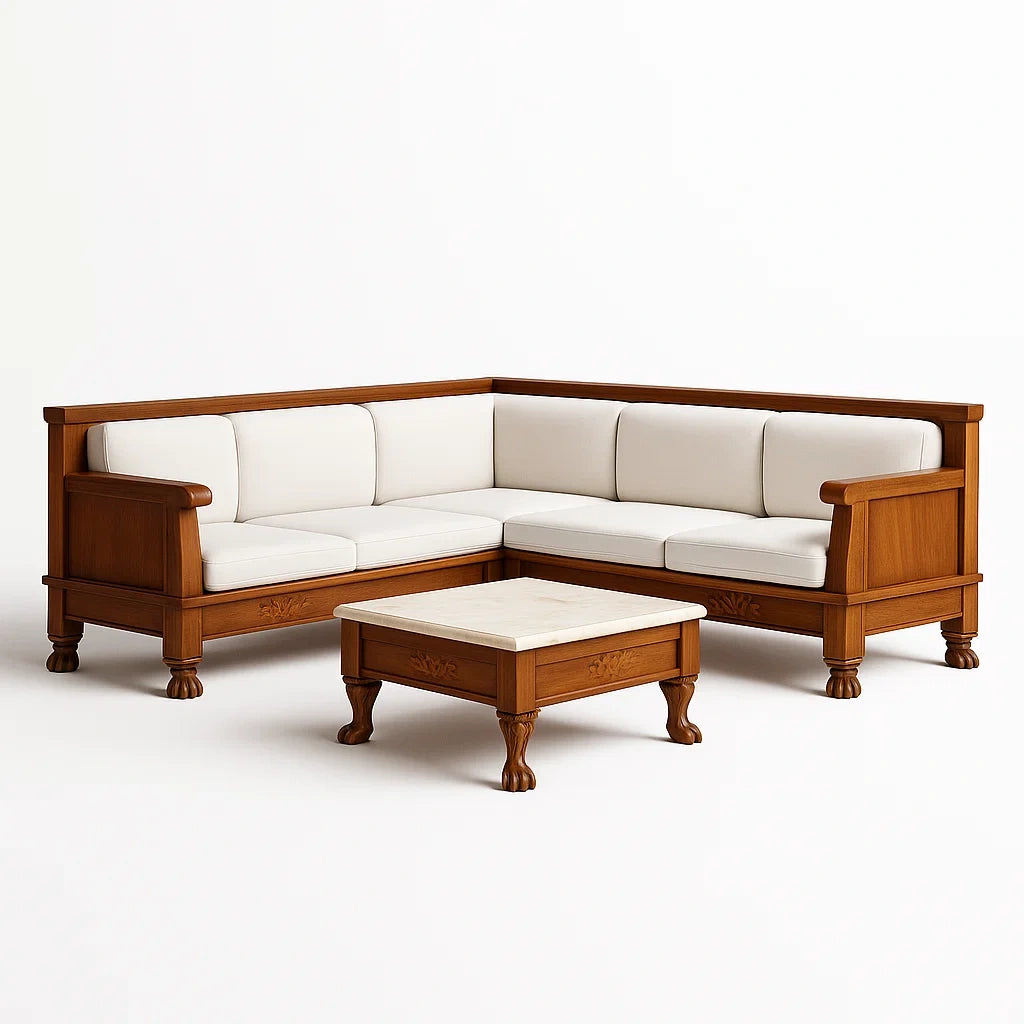 Ensemble de canapé en bois et tissu avec table basse