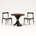 Ensemble bistrot avec table ronde en bois et 2 chaises en métal et tissu noir ou