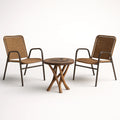 Ensemble bistrot en rotin marron avec deux fauteuils et table ronde en bois