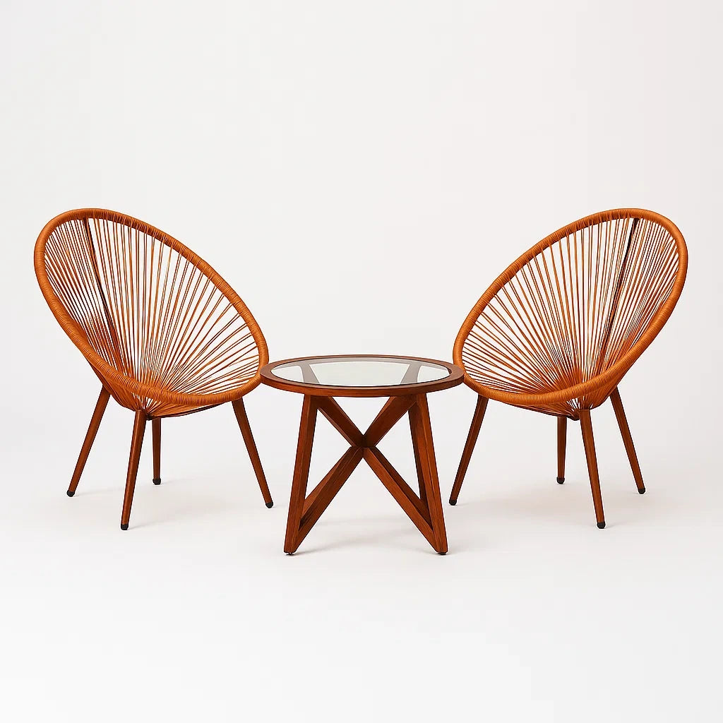 Ensemble bistrot en bois et verre avec 2 chaises en corde