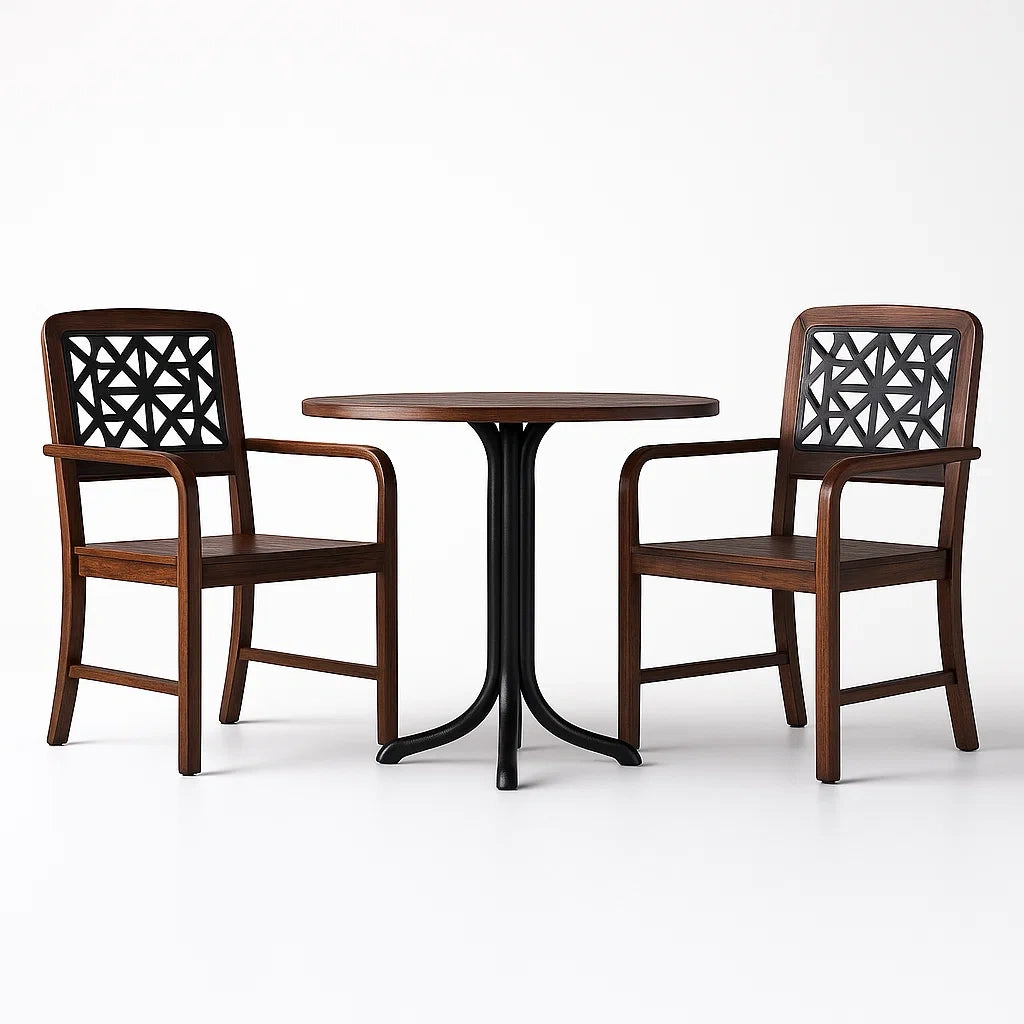 Ensemble bistrot en bois et métal marron noir avec 2 chaises