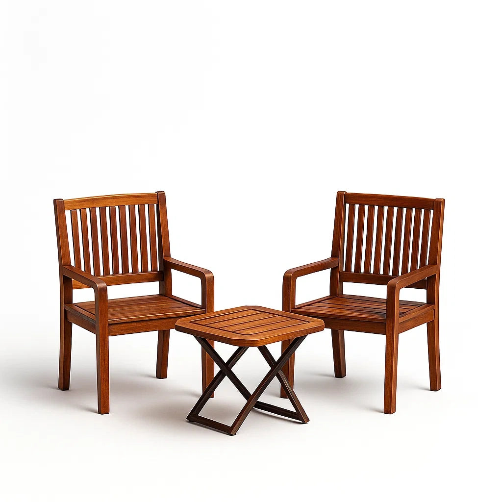 Ensemble bistrot en bois d'acacia avec 2 chaises et table pliante