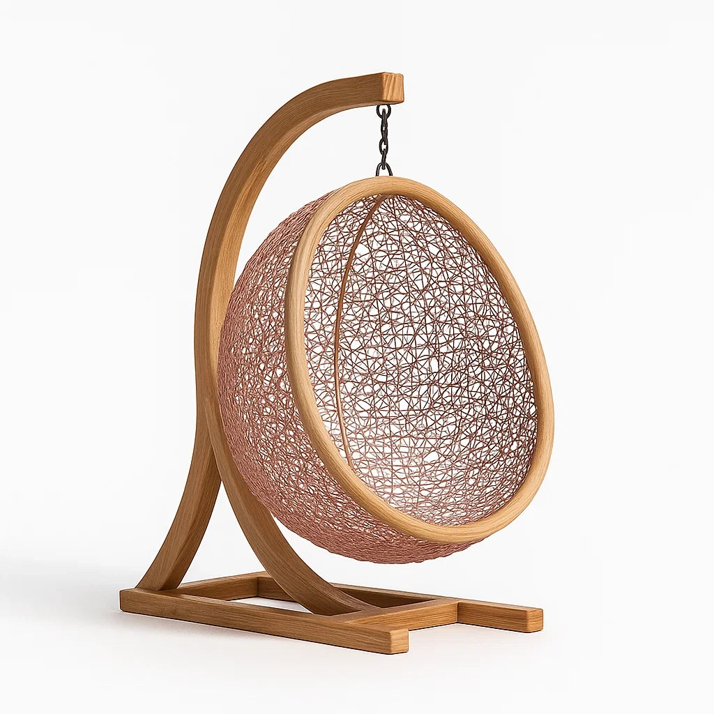 Fauteuil œuf suspendu en rotin avec cadre en bois