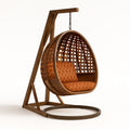 Fauteuil œuf suspendu en rotin synthétique avec coussin orange