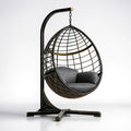 Fauteuil œuf suspendu en métal noir avec coussin gris