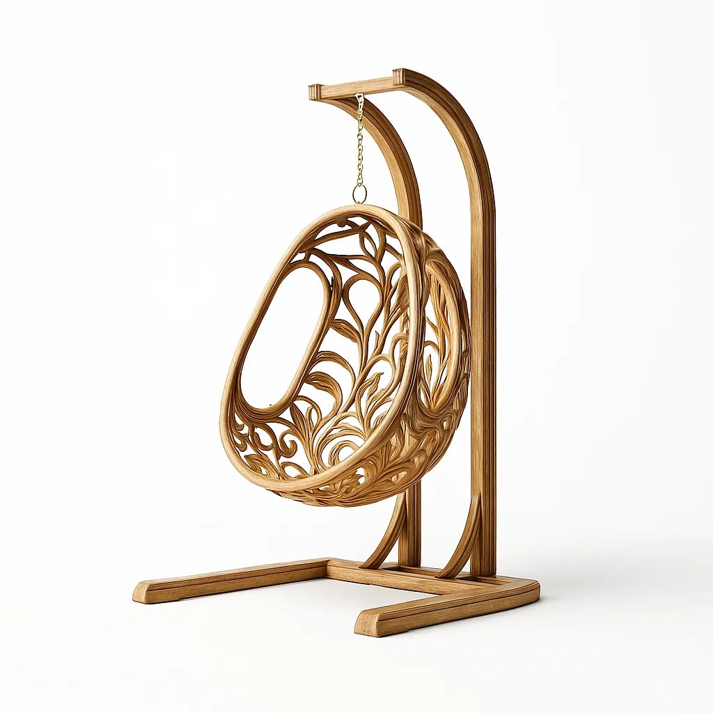 Fauteuil œuf suspendu en rotin avec support en bois