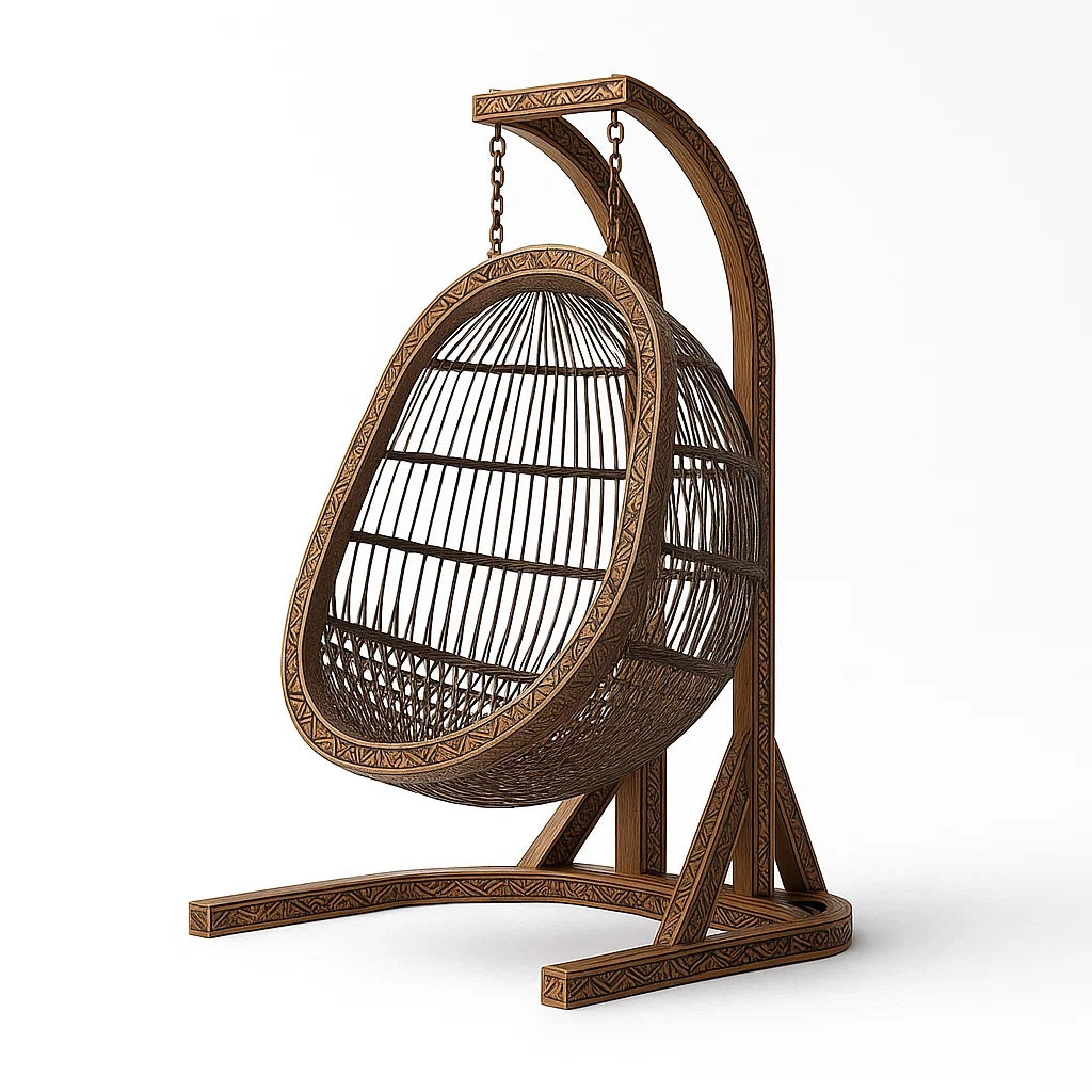 Fauteuil œuf suspendu en rotin avec support en acier