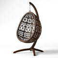 Fauteuil œuf suspendu en rotin et acier brun