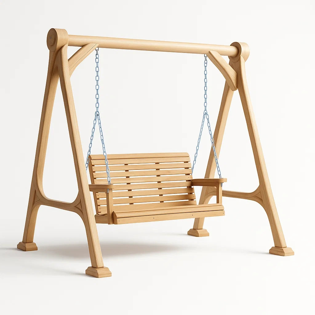 Balançoire de jardin en bois avec chaînes en acier