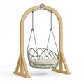 Balançoire suspendue en bois et métal avec coussin rond gris
