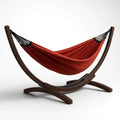 Hamac en coton rouge brun avec support en bois sculpté