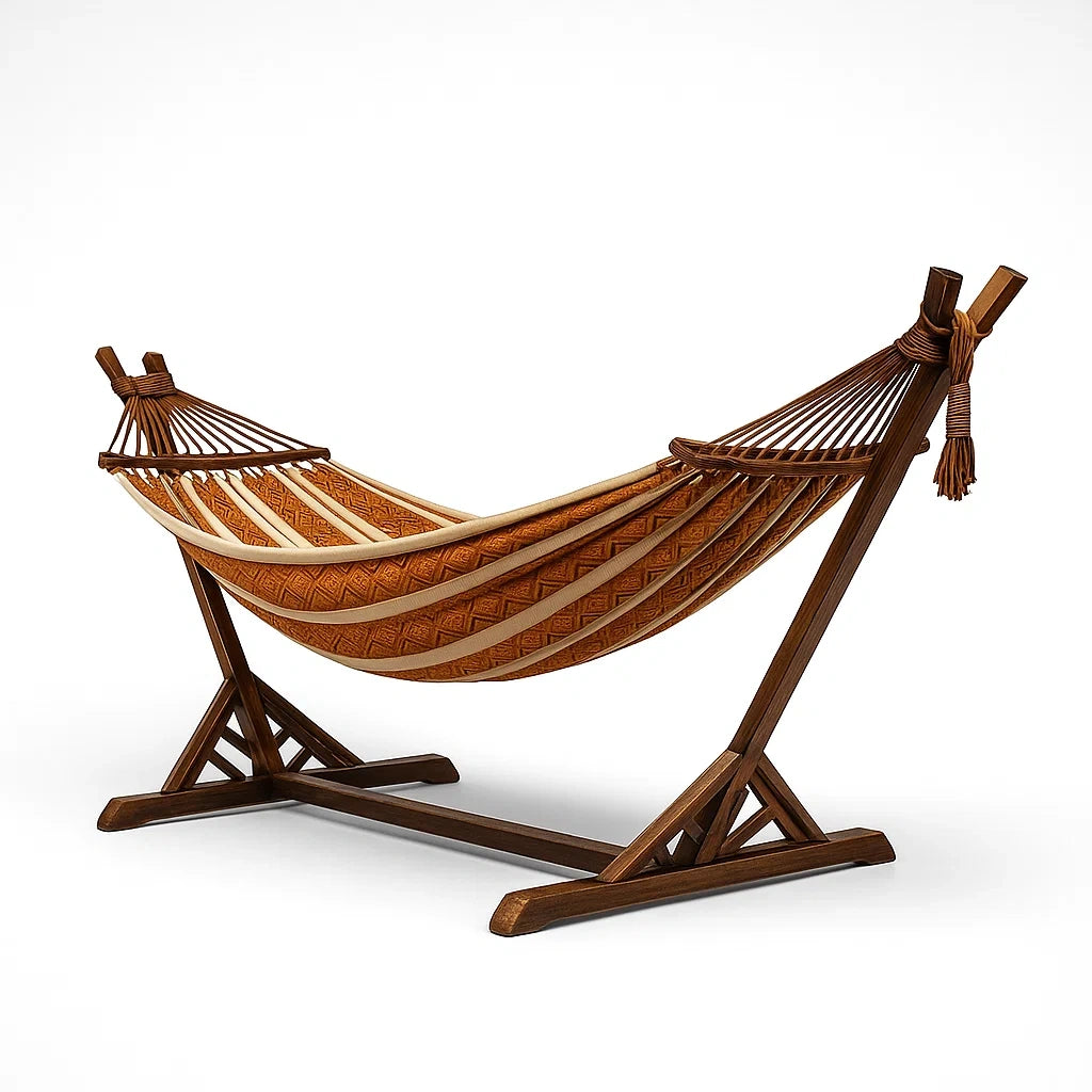 Hamac en tissu de coton avec support en bois massif orange