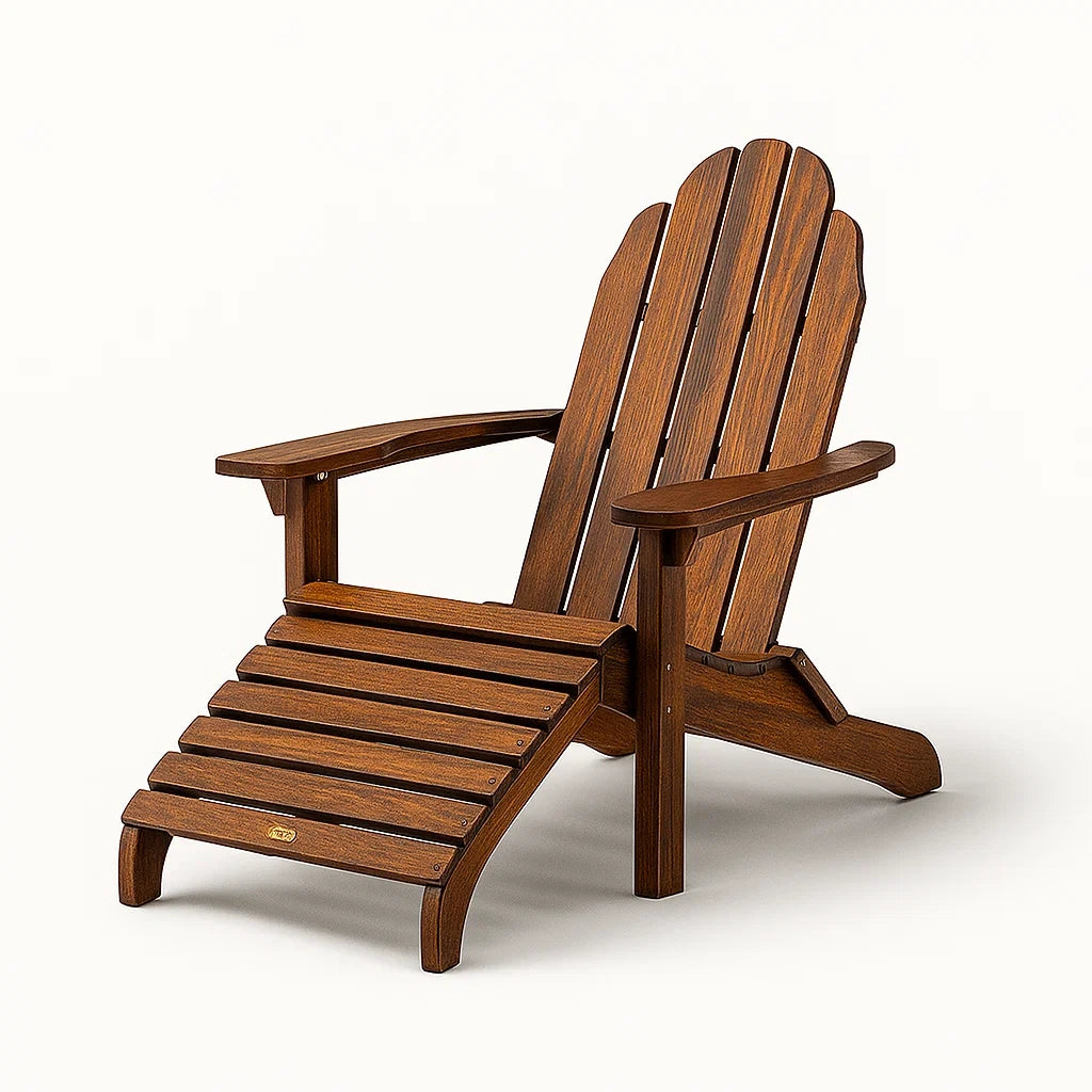 Chaise adirondack en bois massif marron avec repose-pieds