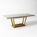 Table à manger rectangulaire en marbre synthétique et métal doré