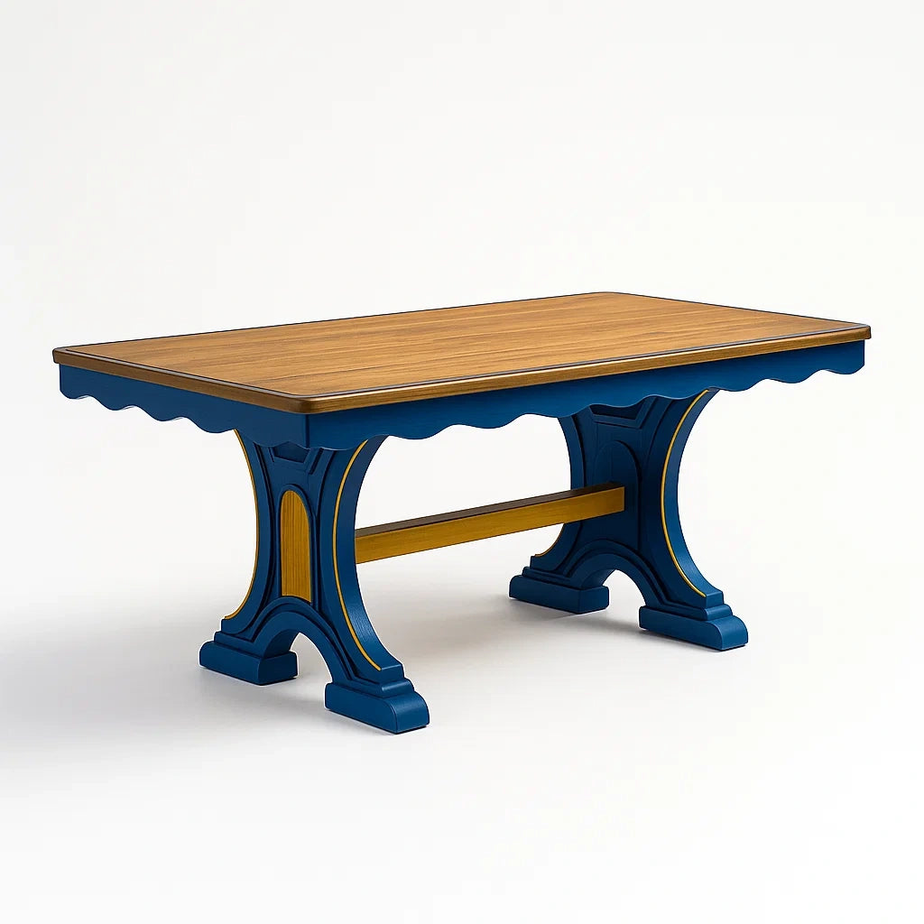 Table à manger rectangulaire en bois et MDF bleu et naturel 150 × 80 × 75 cm