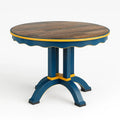 Table à manger ronde en bois massif bleu et jaune