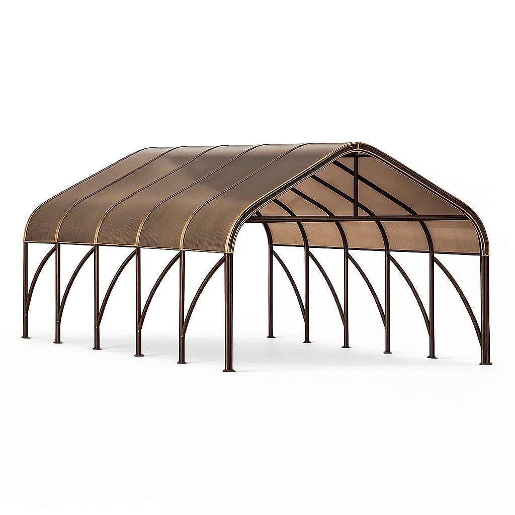 Abri de voiture en polycarbonate marron avec structure en métal 600 × 300 × 280 cm