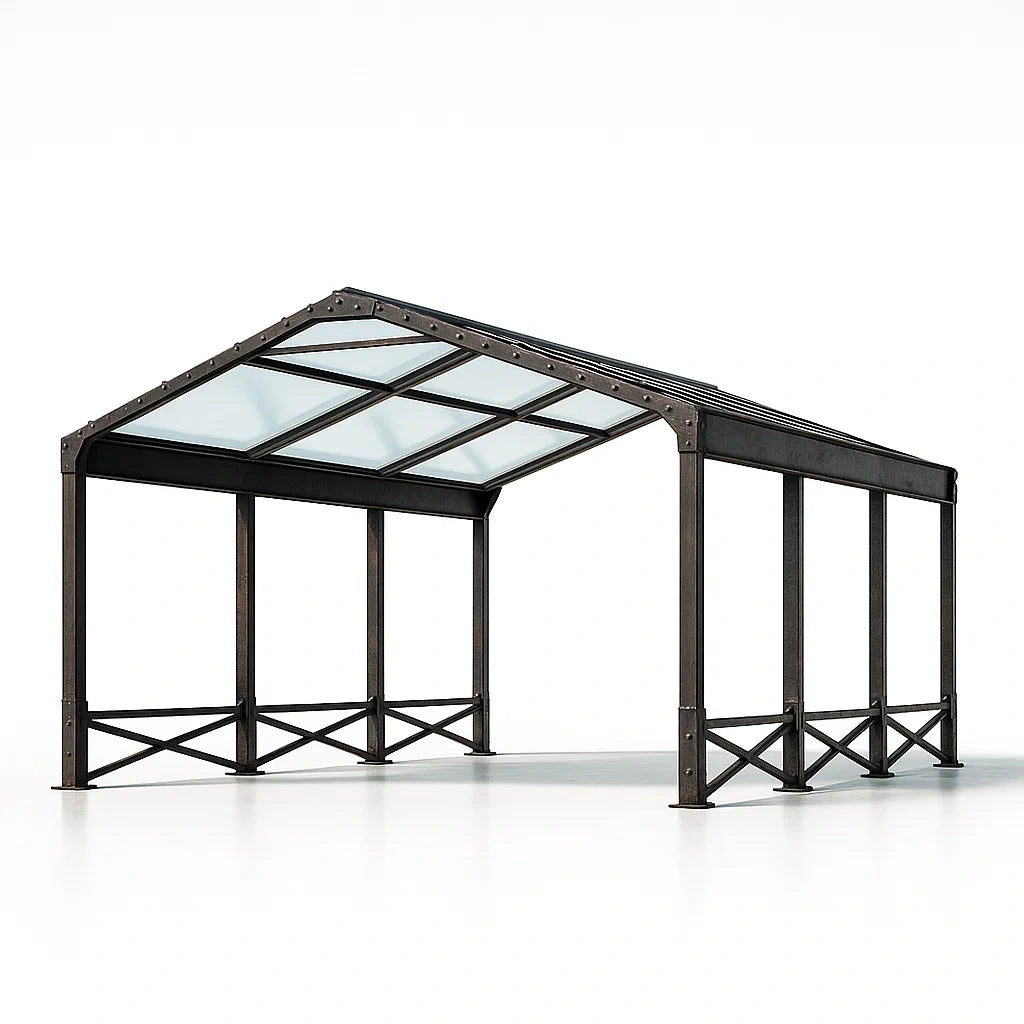 Abri de voiture en acier et verre trempé noir