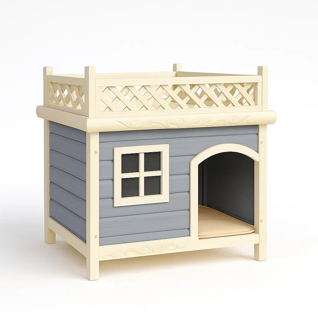 Niche pour chien en bois composite gris blanc