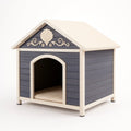 Niche pour chien en bois MDF gris et blanc avec décoration coquillage