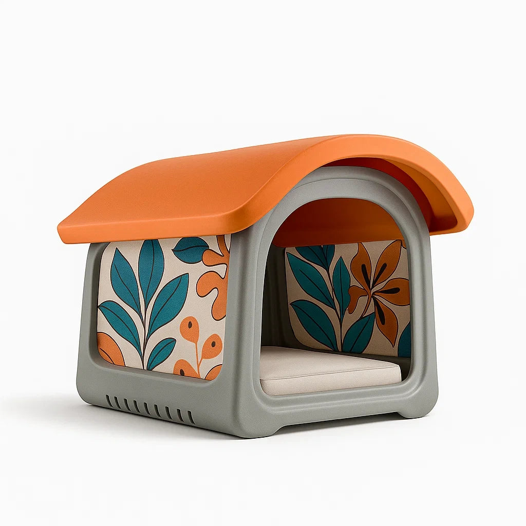 Niche pour chien en plastique motif floral orange gris 54 × 43 × 43 cm