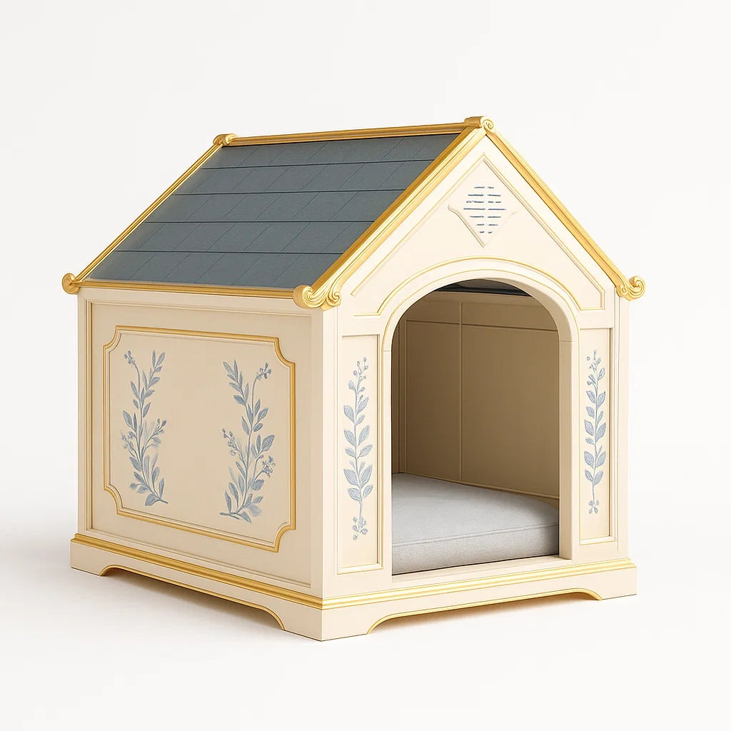 Niche pour chien en bois avec décorations florales beige doré 100 × 70 × 80 cm