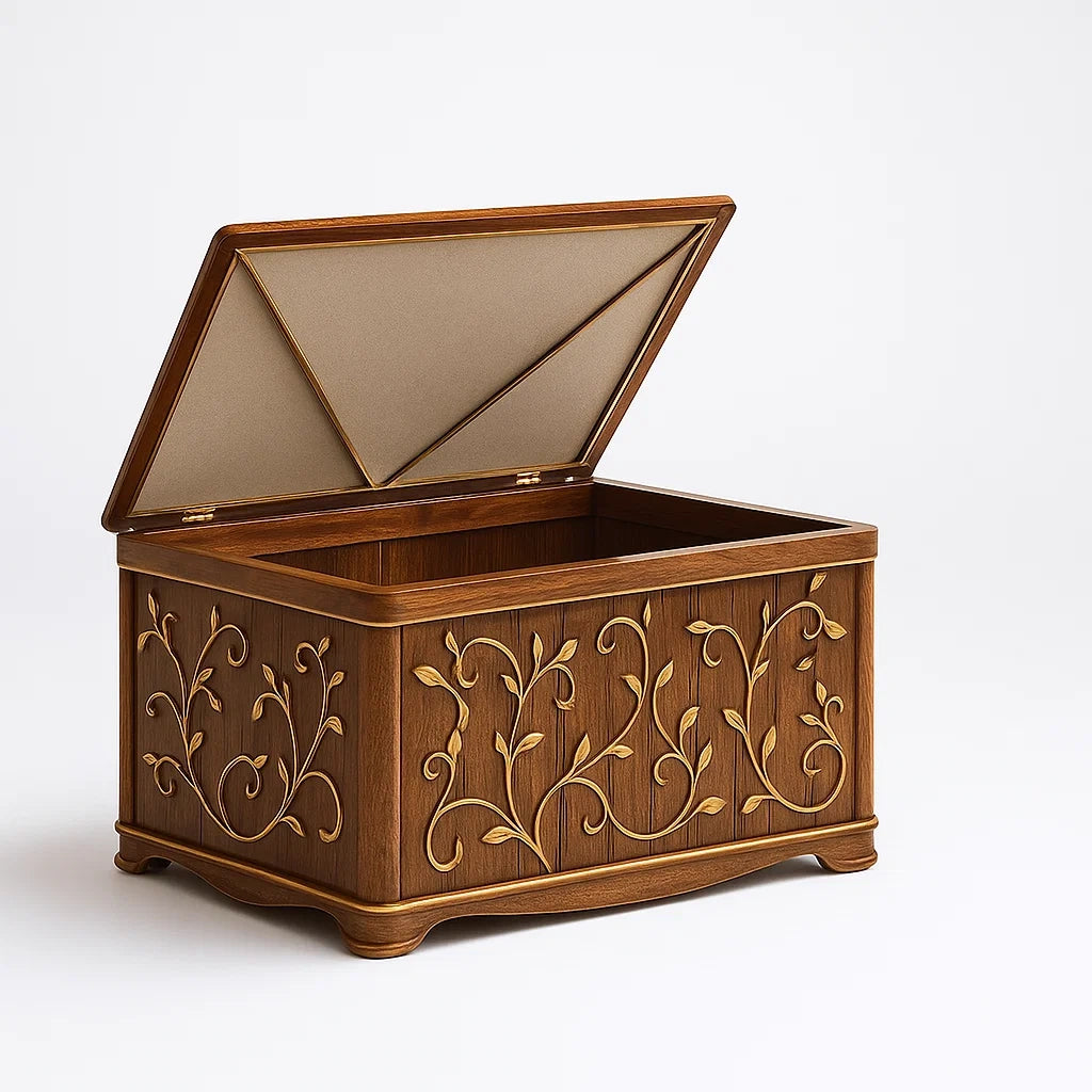 Coffre de rangement en bois massif sculpté 60 × 40 × 45 cm