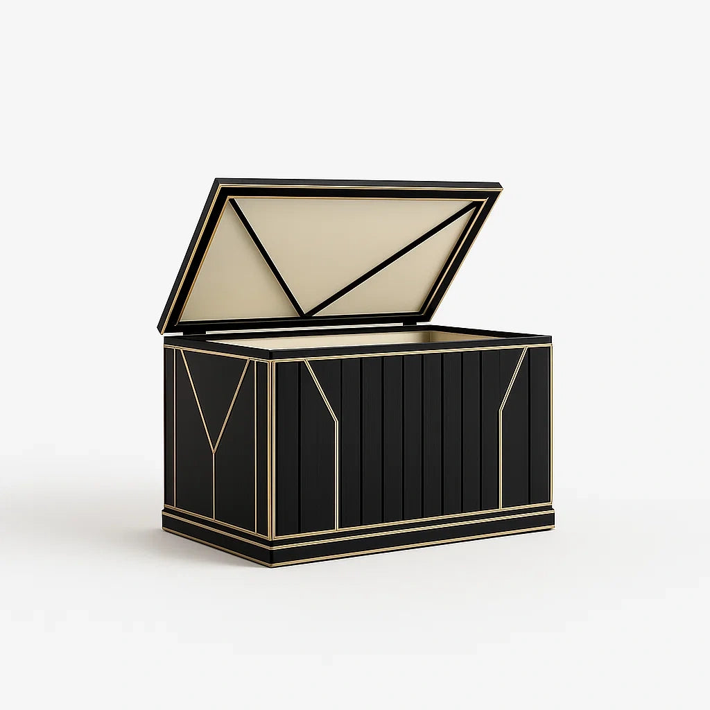 Coffre de rangement en MDF noir et doré avec couvercle 100 × 50 × 60 cm