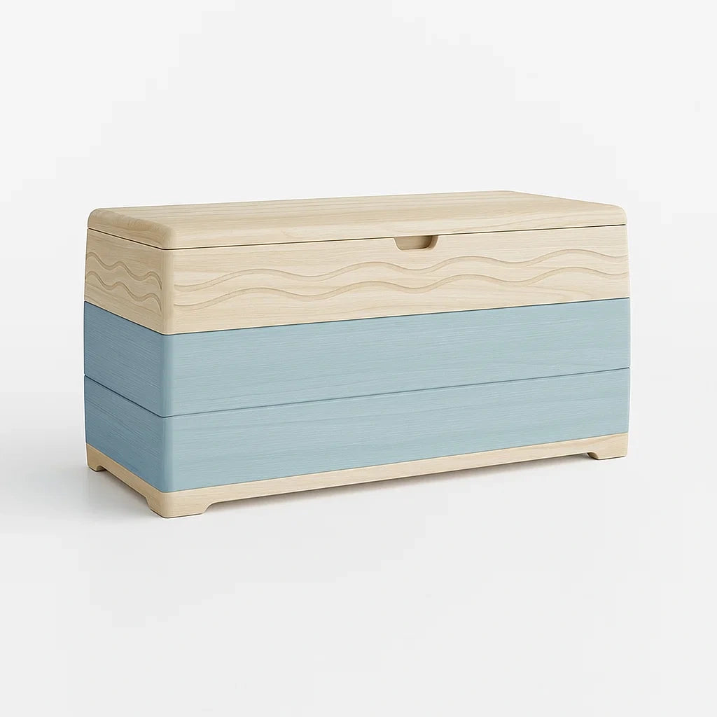 Coffre de rangement en bois et plastique beige bleu 80 × 40 × 40 cm