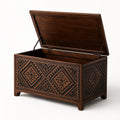 Coffre de rangement en bois massif avec motifs sculptés brun 100 × 50 × 60 cm