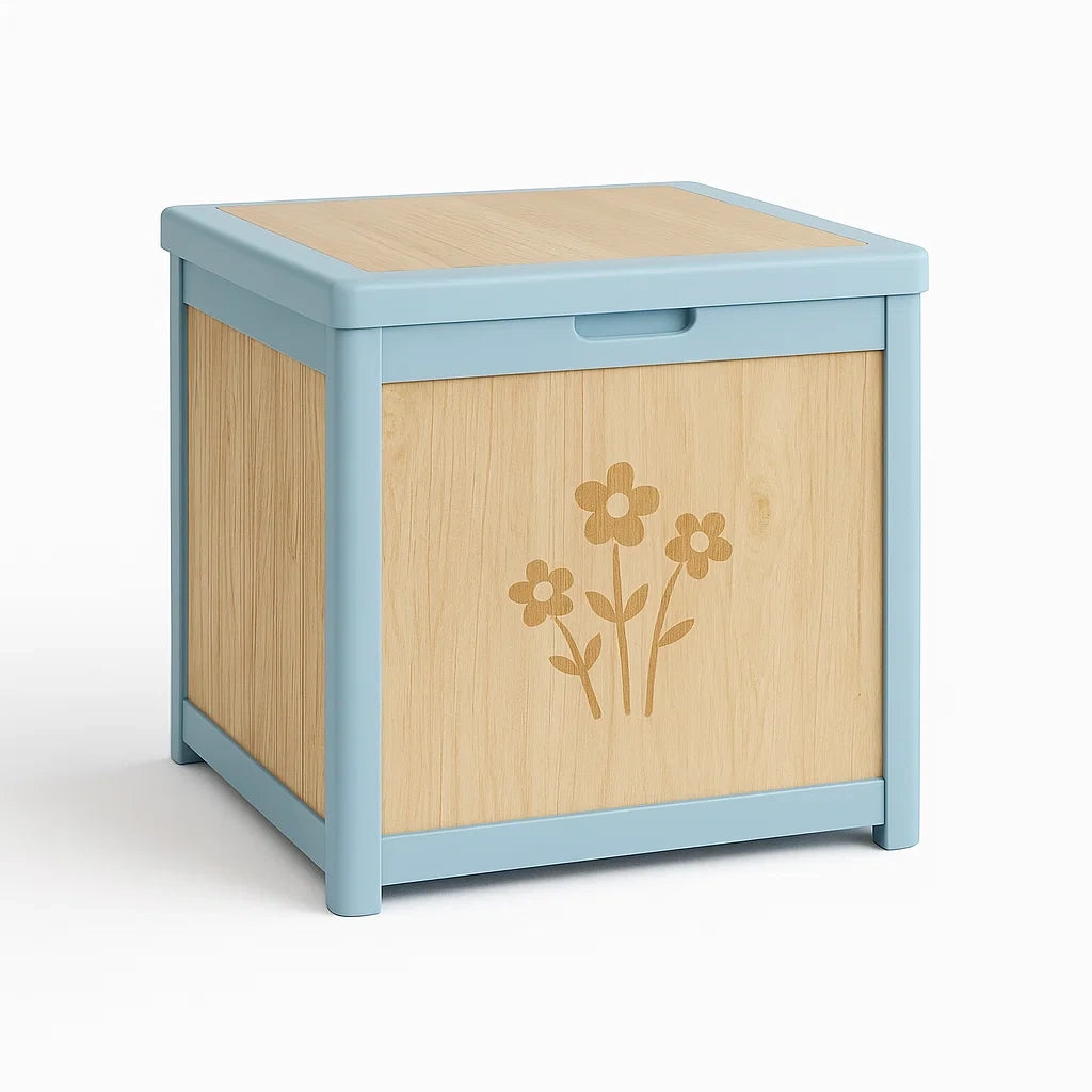 Coffre de rangement en bois avec cadre en plastique bleu 40 × 40 × 40 cm